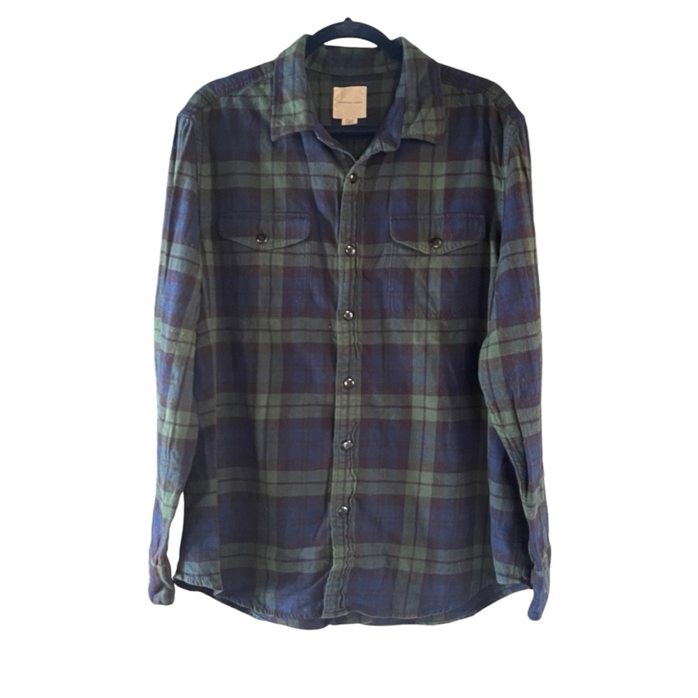 American eagle green and navy flannel long sleeve button front unisex size XL